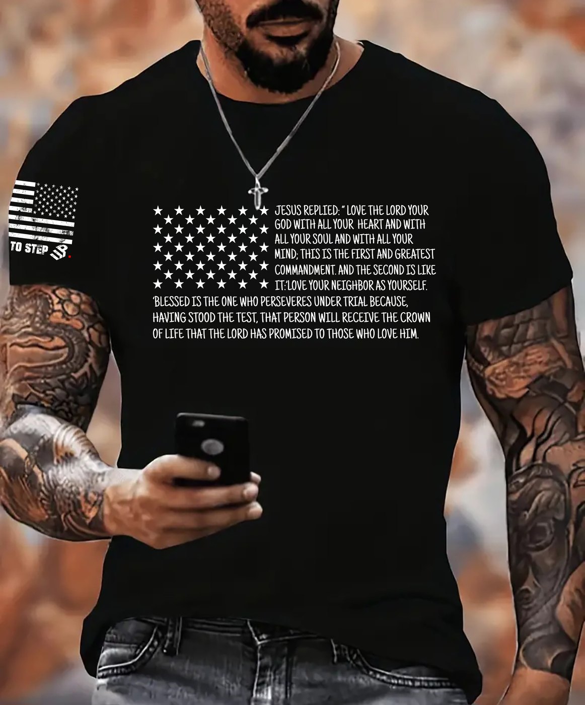 American Flag Scripture on model
